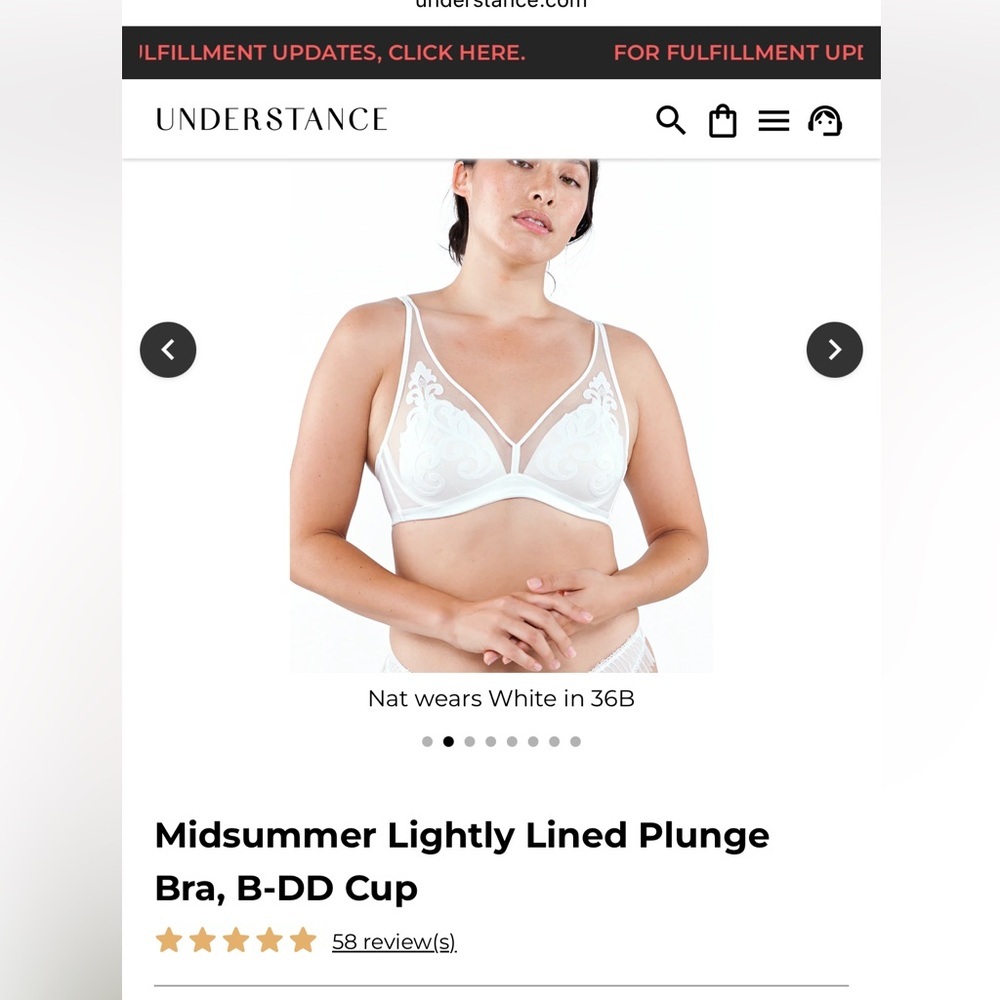 Understance Midsummer Lightly Lined Plunge Bra NWT 36C